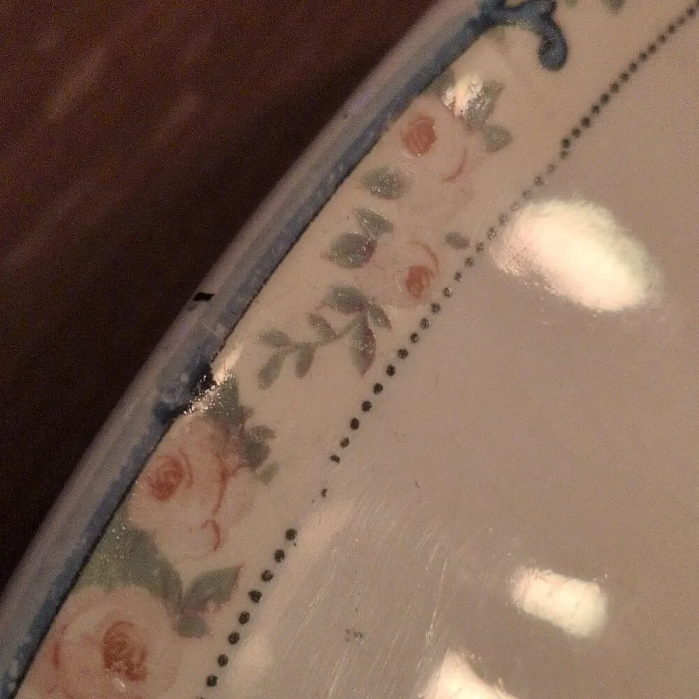 Edwin M. Knowles China Co. Vitreous Floral Oval Platter Beige Pink Green 26-2-1